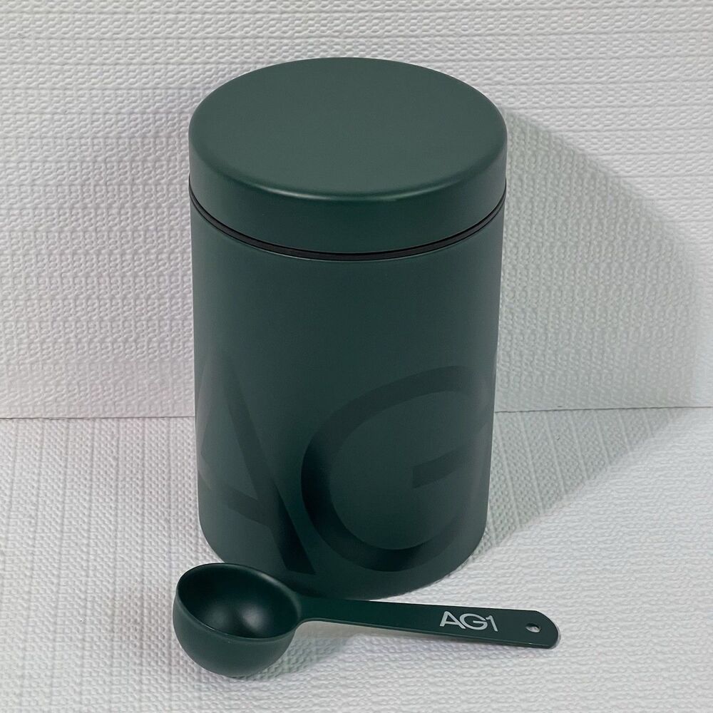 AG1 Athletic Greens Stainless Steel Canister 1TBSP Scoop Green Empty Container